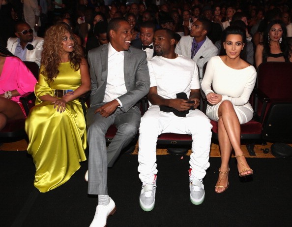 Beyonce, Jay-Z, Kanye West, and Kim Kardashian at the 2012 BET Awards.