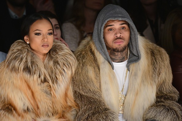Karrueche Tran and Chris Brown at the Michael Costello Fashion Show during the Mercedes-Benz Fashion Week Fall 2015.