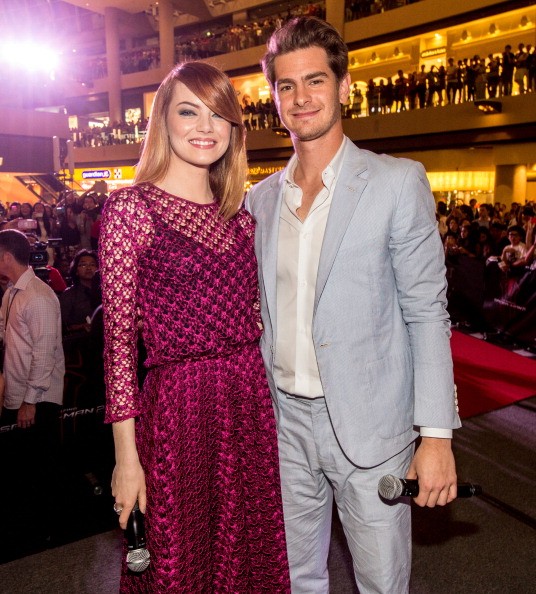 Emma Stone and Andrew Garfield at the 'Amazing Spider-Man 2' fan event in Singapore.