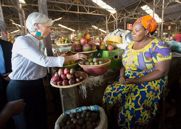 A food market in Rwanda, showing fruits and vegetables. 