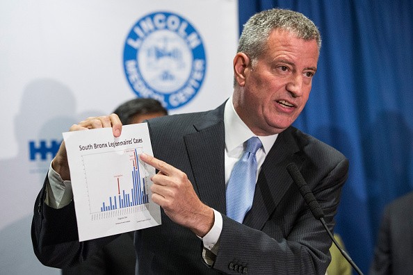 Mayor Bill de Blasio of New York at a press conference on Legionnaires' disease