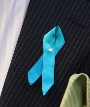 A teal ribbon has become the symbol for ovarian cancer awareness. 