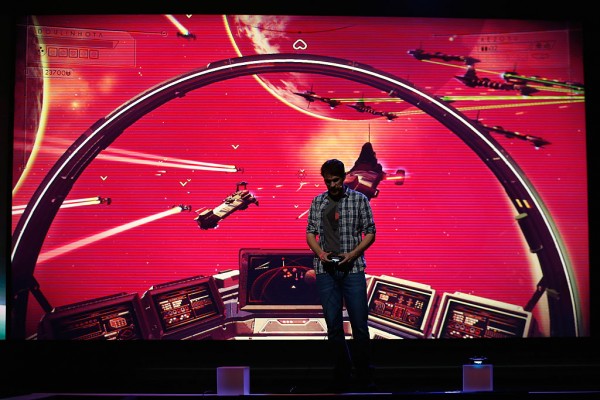 Hello Games, Sean Murray demonstrates 'No Man's Sky' during the Sony E3 press conference at the L.A. Memorial Sports Arena on June 15, 2015