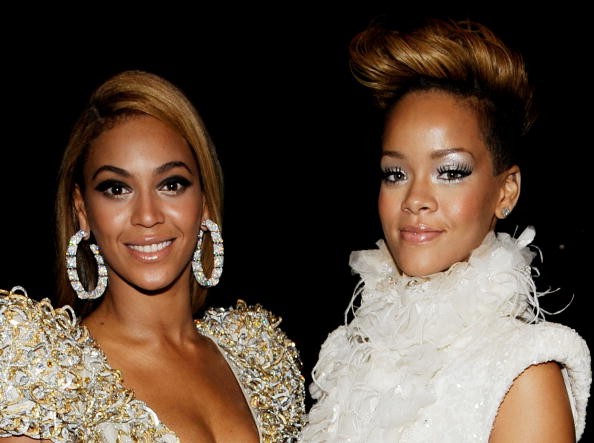 Rihanna and Beyonce at 'The 52nd Annual GRAMMY Awards - Backstage'