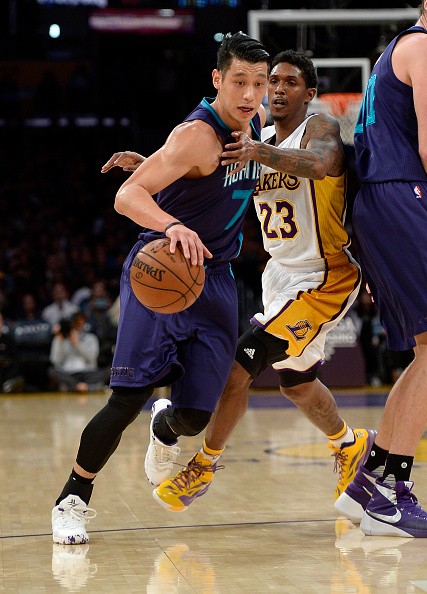 Jeremy Lin at the Charlotte Hornets v Los Angeles Lakers game.