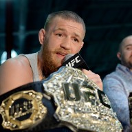 TORRANCE, CA - FEBRUARY 24: UFC featherweight champion Conor McGregor speaks during a news conference with lightweight contender Nate Diaz at UFC Gym February 24, 2016, in Torrance, California.