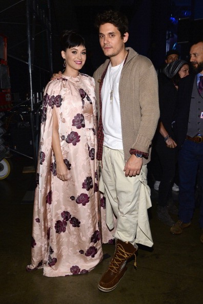 ecording artists Katy Perry (L) and John Mayer pose backstage at 'The Night That Changed America: A GRAMMY Salute To The Beatles' at the Los Angeles Convention Center on January 27, 2014 in Los Angeles, California. 