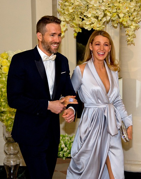 Actors Ryan Reynolds and Blake Lively arrive for the State Dinner in honor of Prime Minister Trudeau and Mrs. Sophie Trudeau of Canada at the White House March 10, 2016 in Washington, DC.