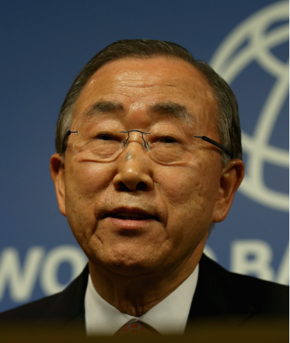 Ban Ki-moon, UN Secretary General, speaks about Ebola during a news conference at the World Bank Group Headquarters, November 21, 2014 in Washington, DC.