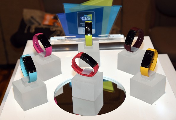 An array of new fitness monitors, also called activity trackers, at the 2015 Consumer Electronics Show in Las Vegas. 