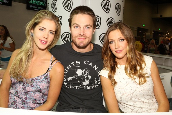 Emily Bett Rickards, Stephen Amell and Katie Cassidy at Comic Con 2013